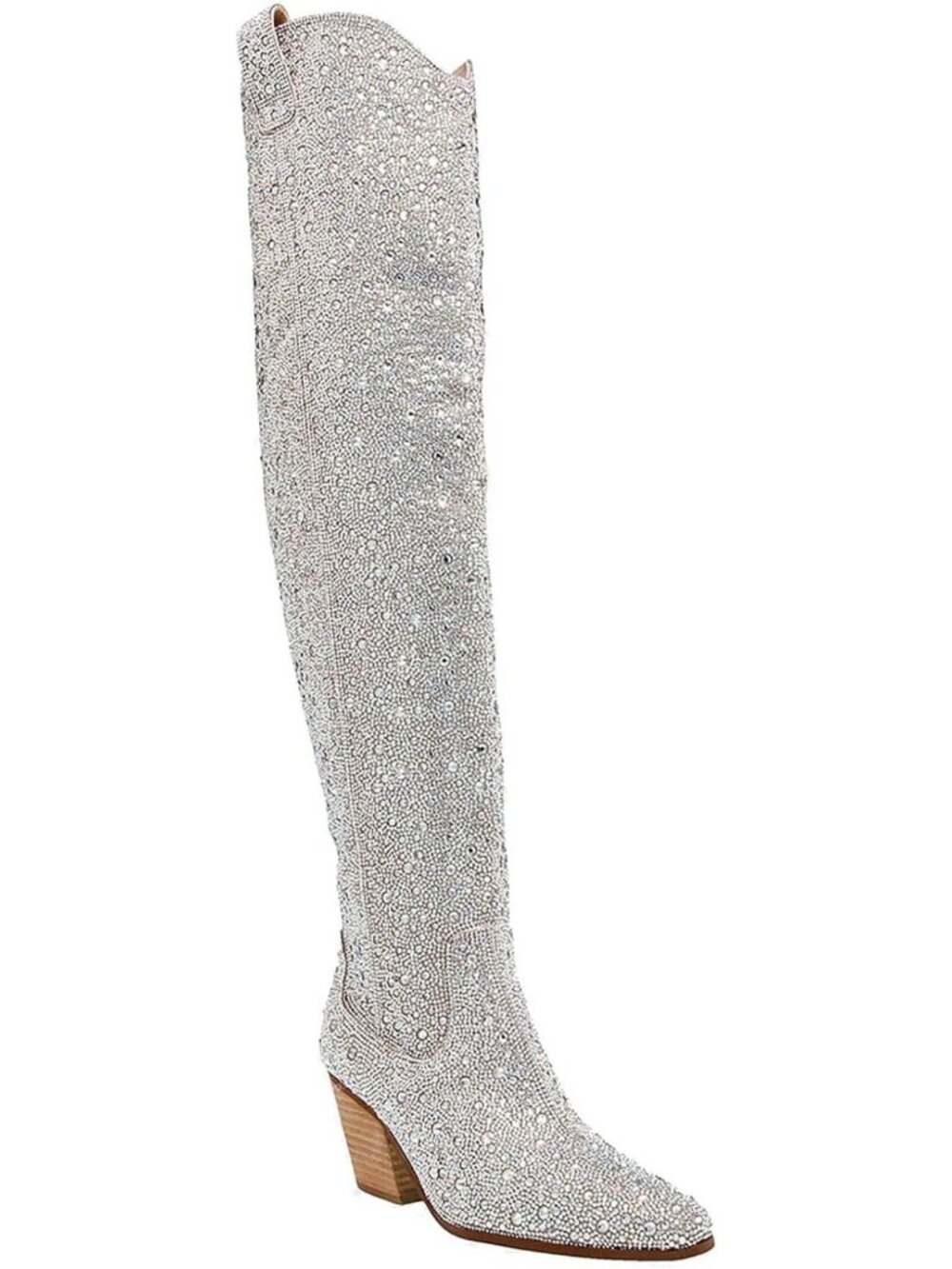 Stylish Black Thigh High Cowboy Boots for Women - Rhinestone Chunky Heels, Over
